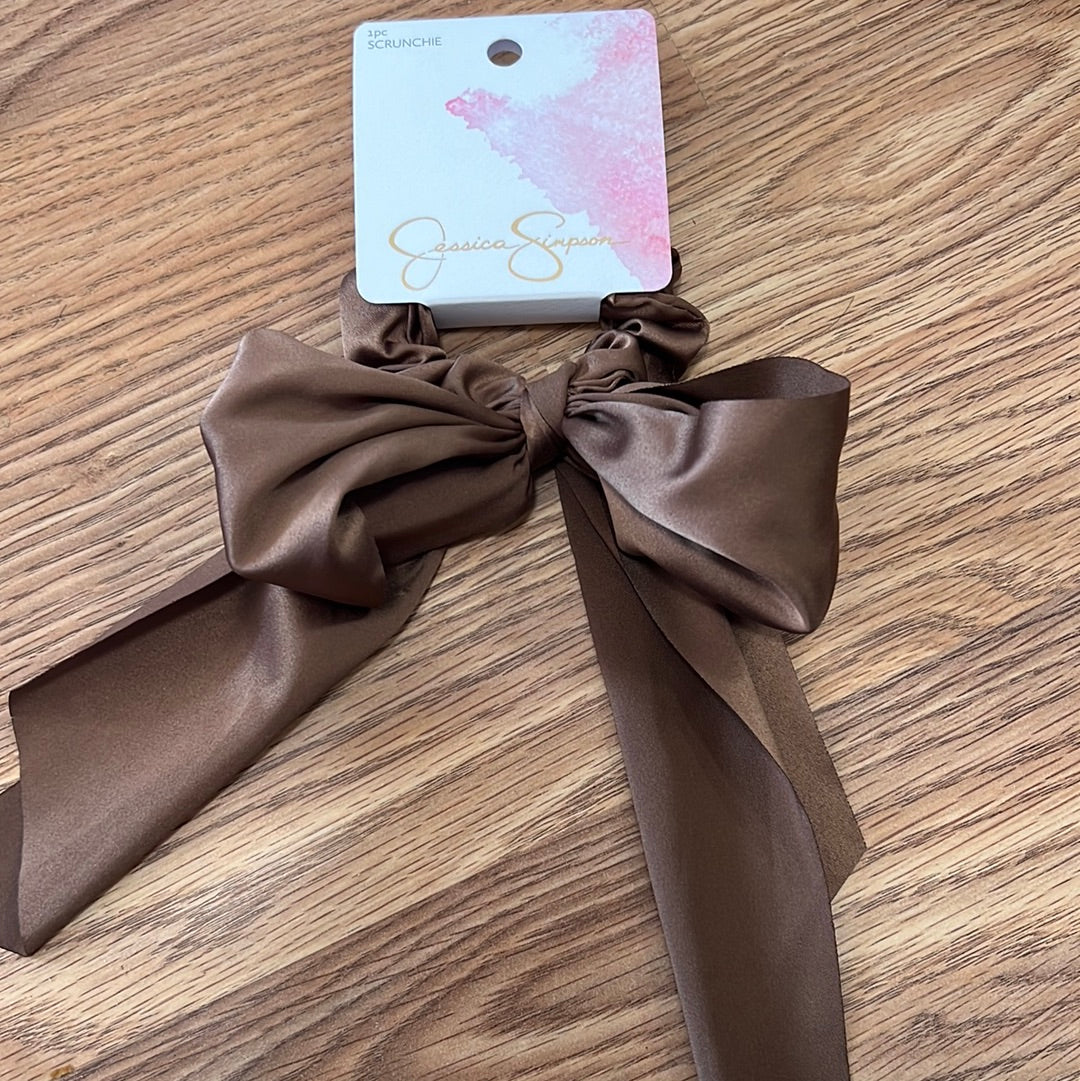 Brown Satin Bow Scrunchie