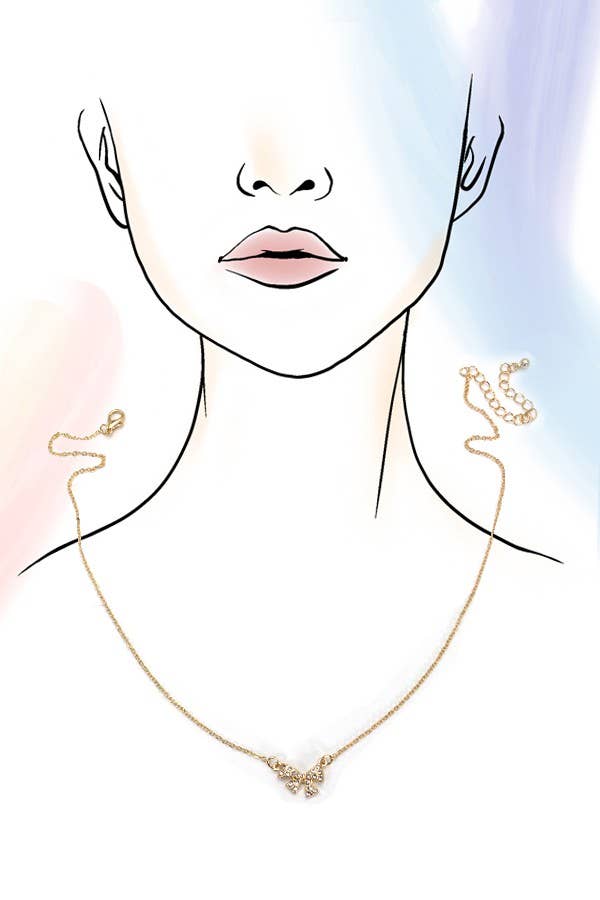 MINI RHINESTONE BOW CHARM NECKLACE | 80N345