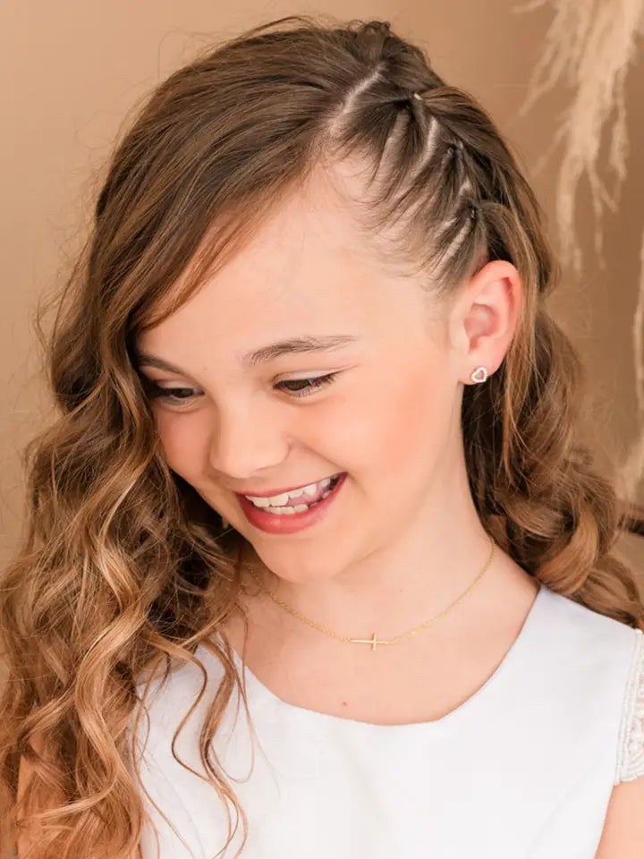 14K Gold-Plated Girls Horizontal Cross Necklace Kids & Women