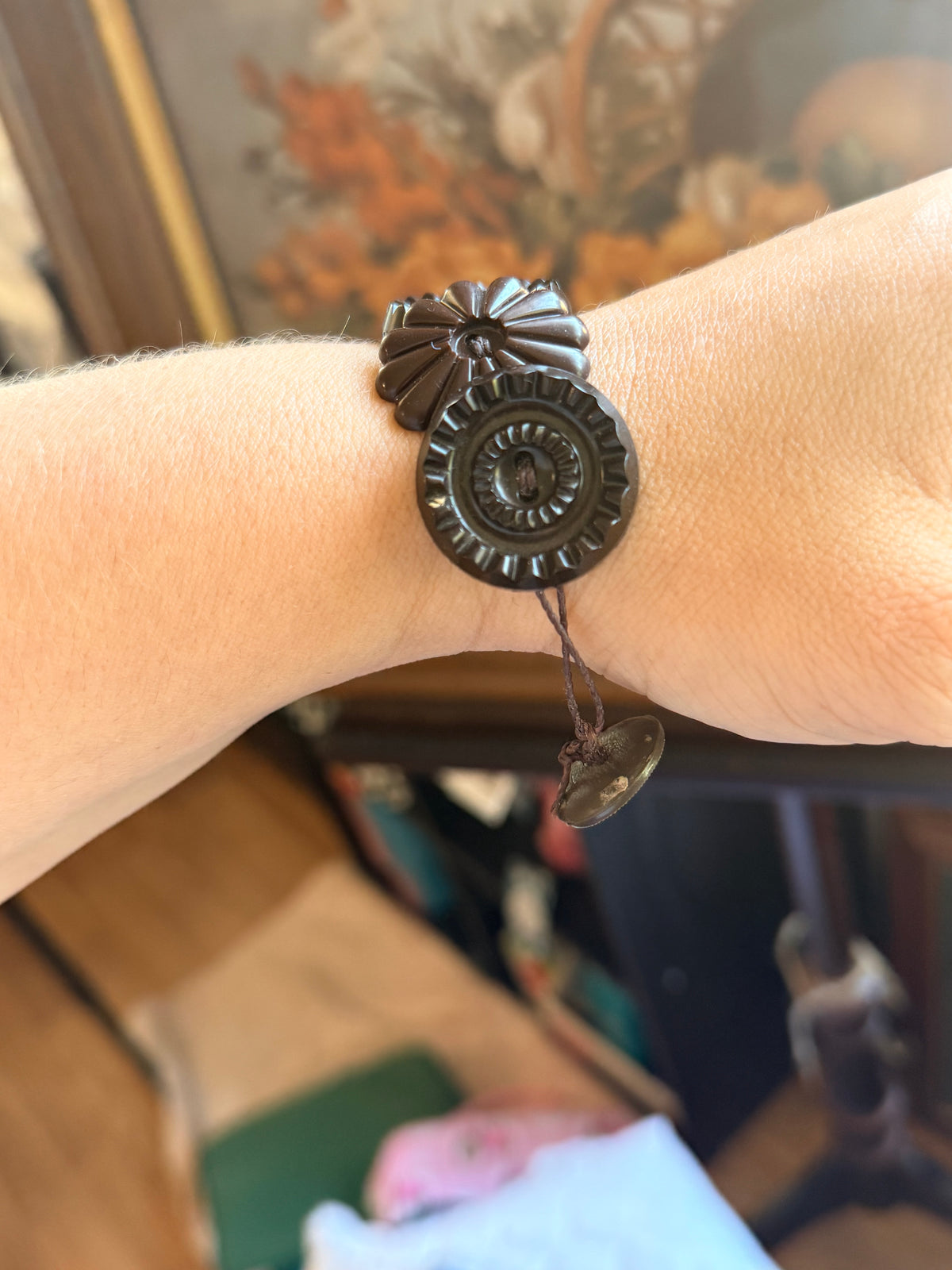 Vintage Button Bracelet- Chocolate Rossette