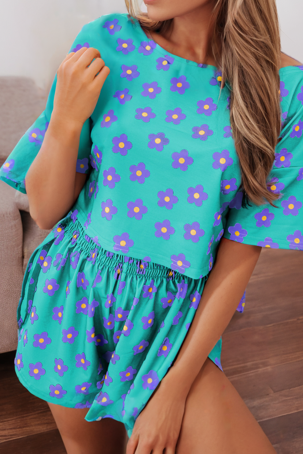 LDC Floral Print Crop Tee and Shorts Lounge Set|Multicolor