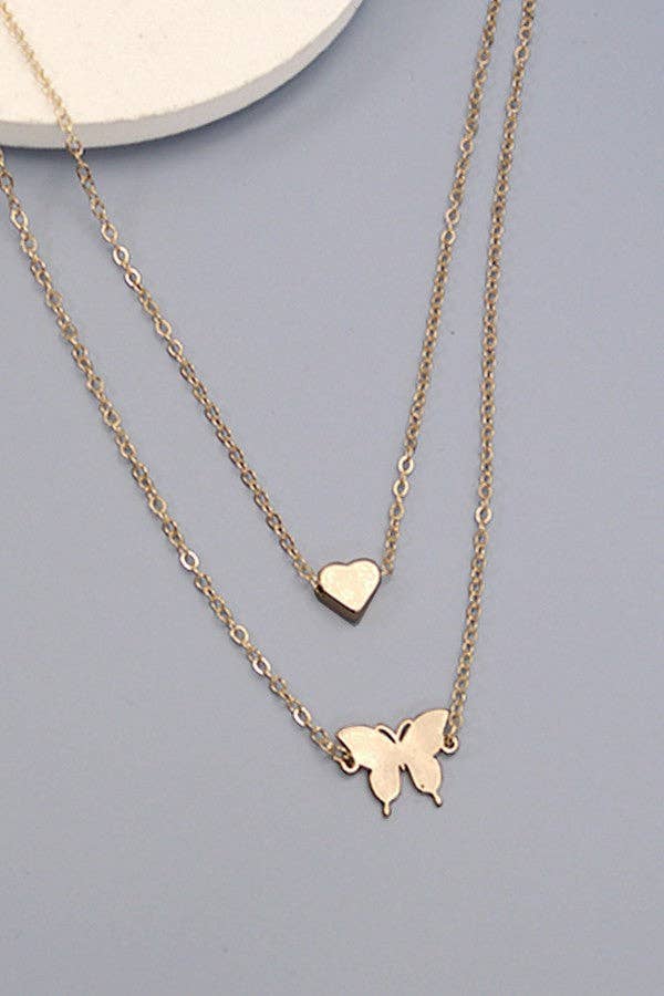 MINIMALIST DOUBLE LAYER BUTTERFLY HEART NECKLACE | 80N152