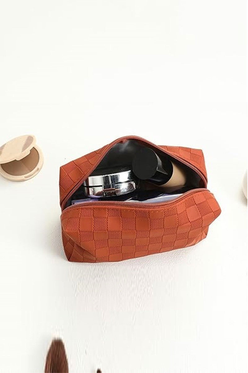 Checkered cosmetic makeup pouch