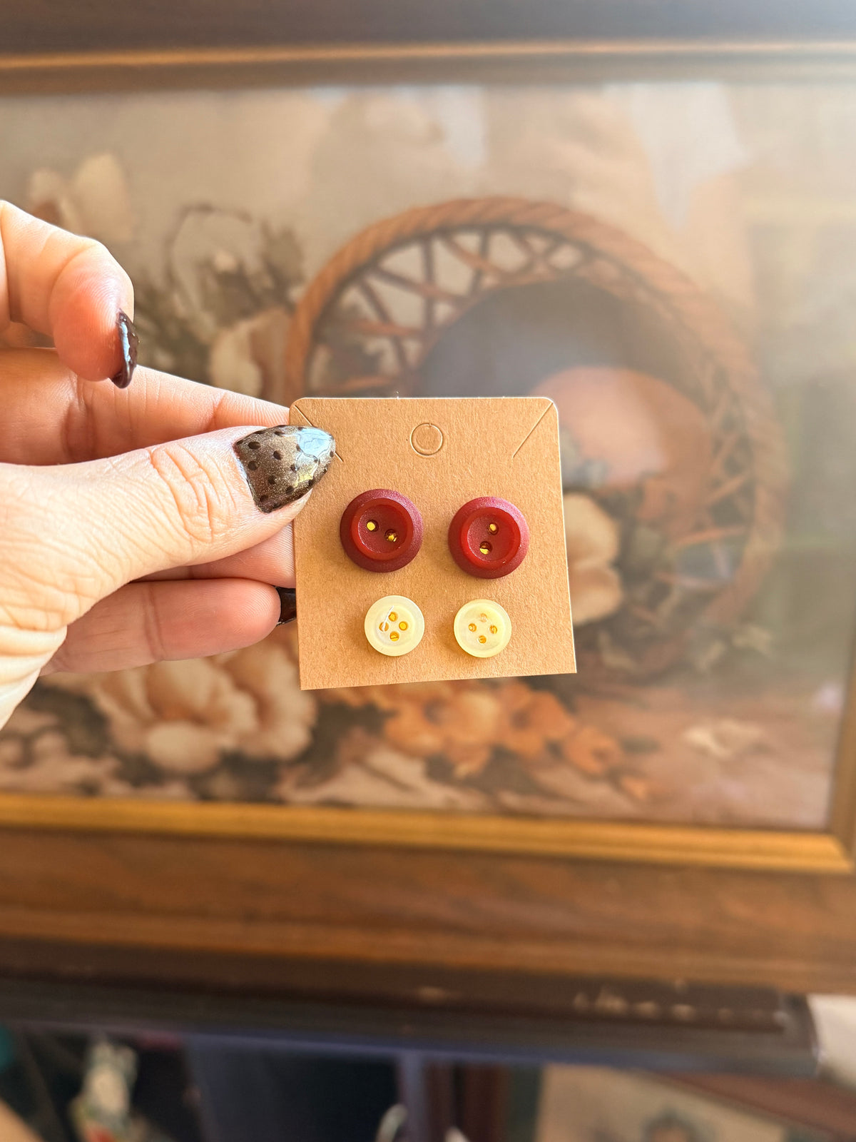Vintage Button Earring Duo- Five & Dime