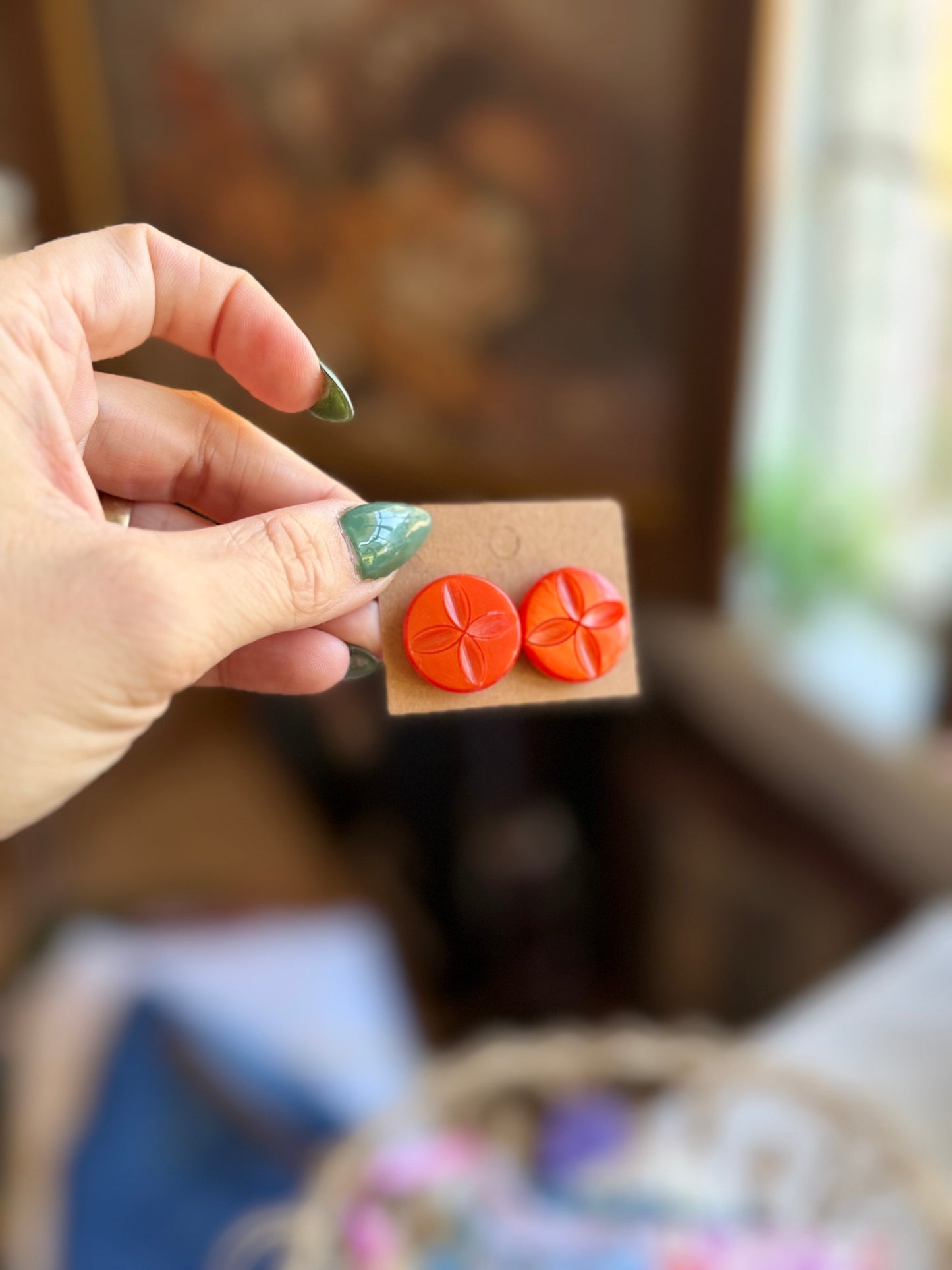 Vintage Button Studs-Orange Crush