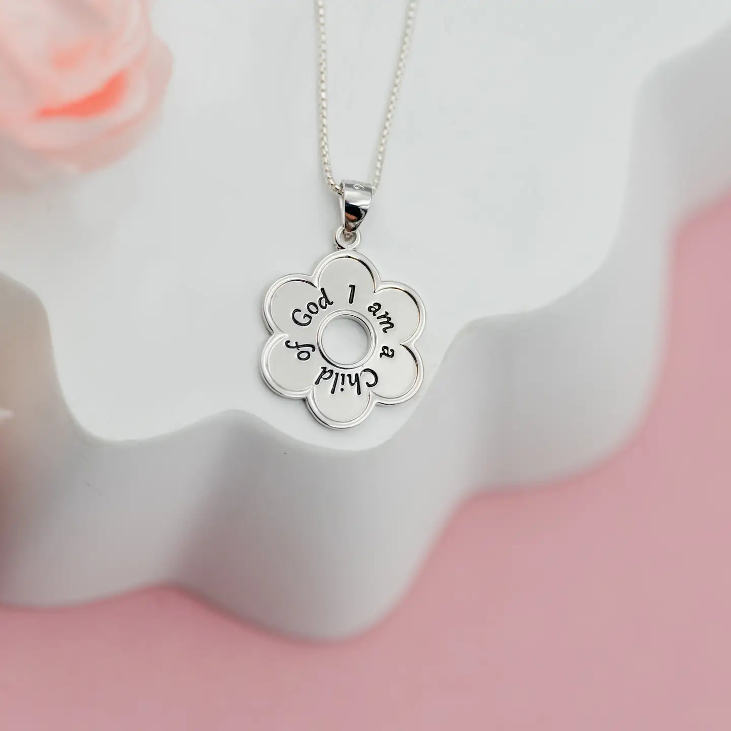 I Am A Child of God Necklace with Daisy For Girls & Kids