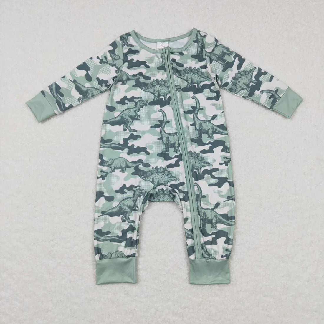 LR0718 Dinosaur dark green zippered long-sleeved