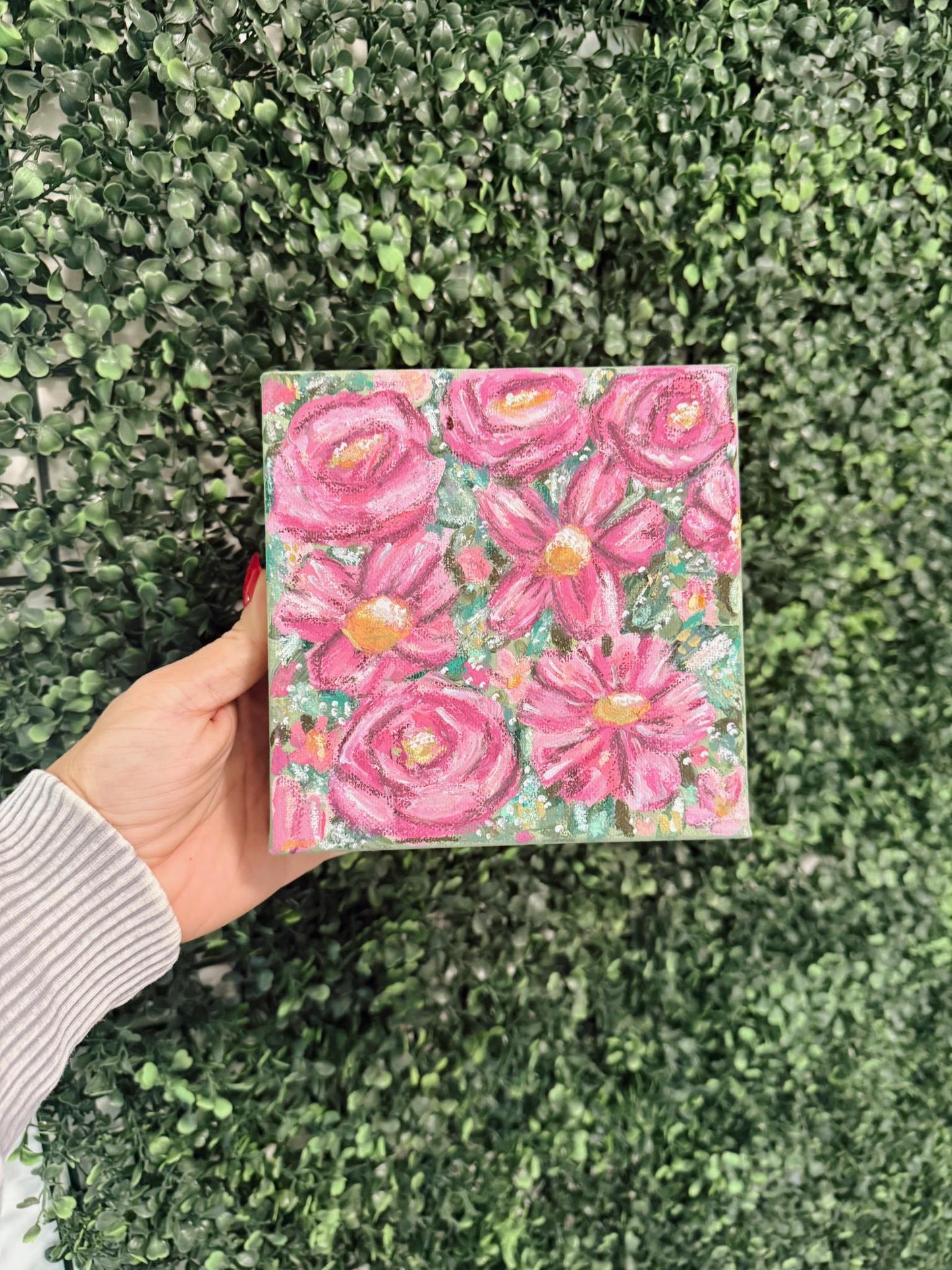 Pink and Green Mix Media 6x6