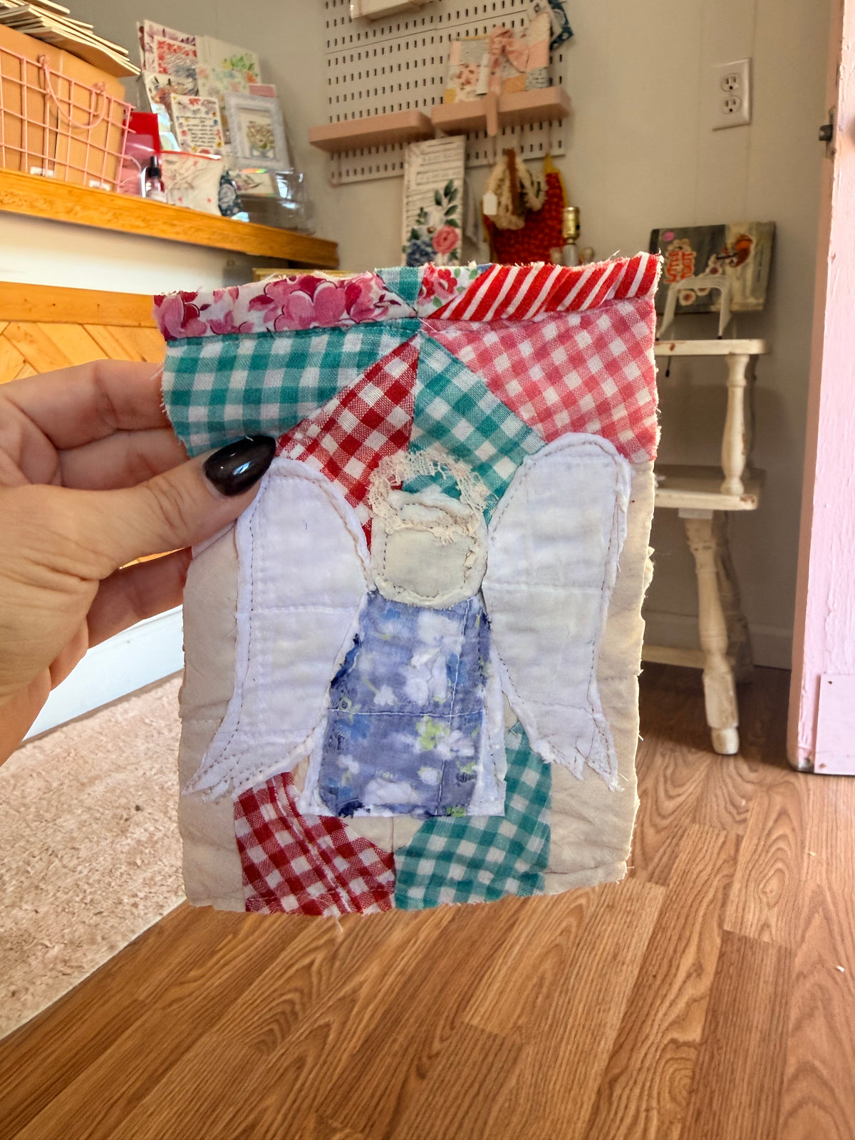 Unframed Vintage Quilt/ Linen Piece Angel 5x7