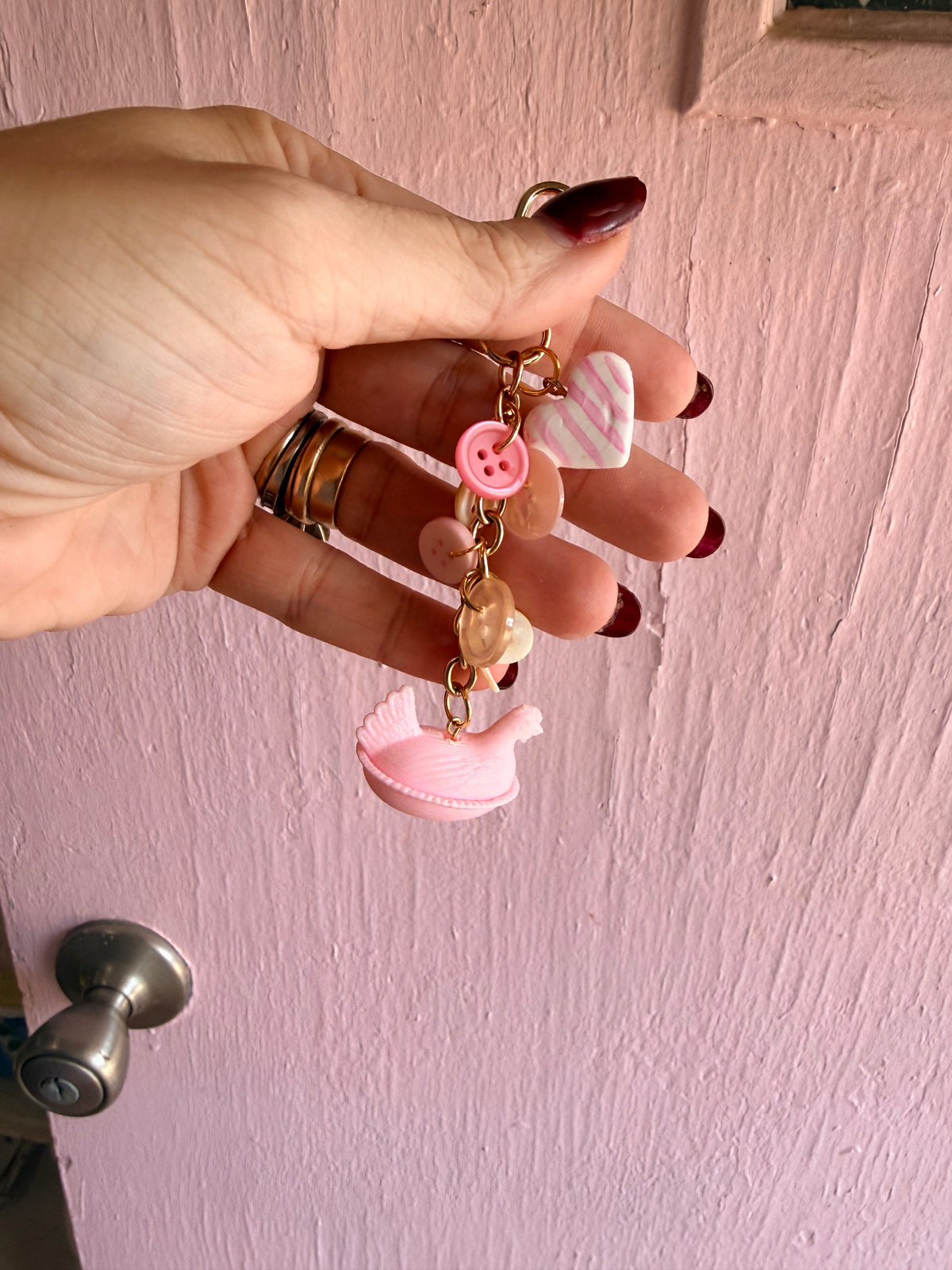 HON+Vintage Button+ handpainted Charm Bag Charm