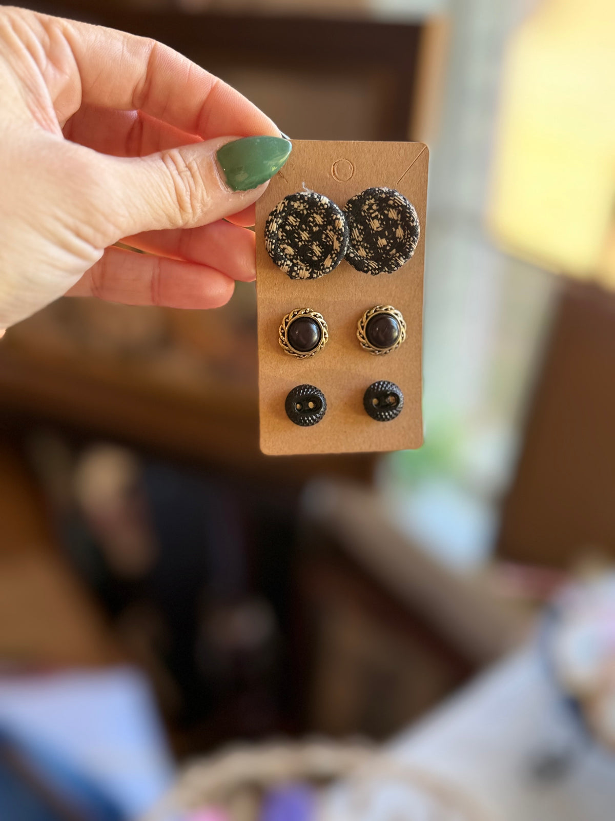 Vintage Button Earring Trio-Needle and Thread