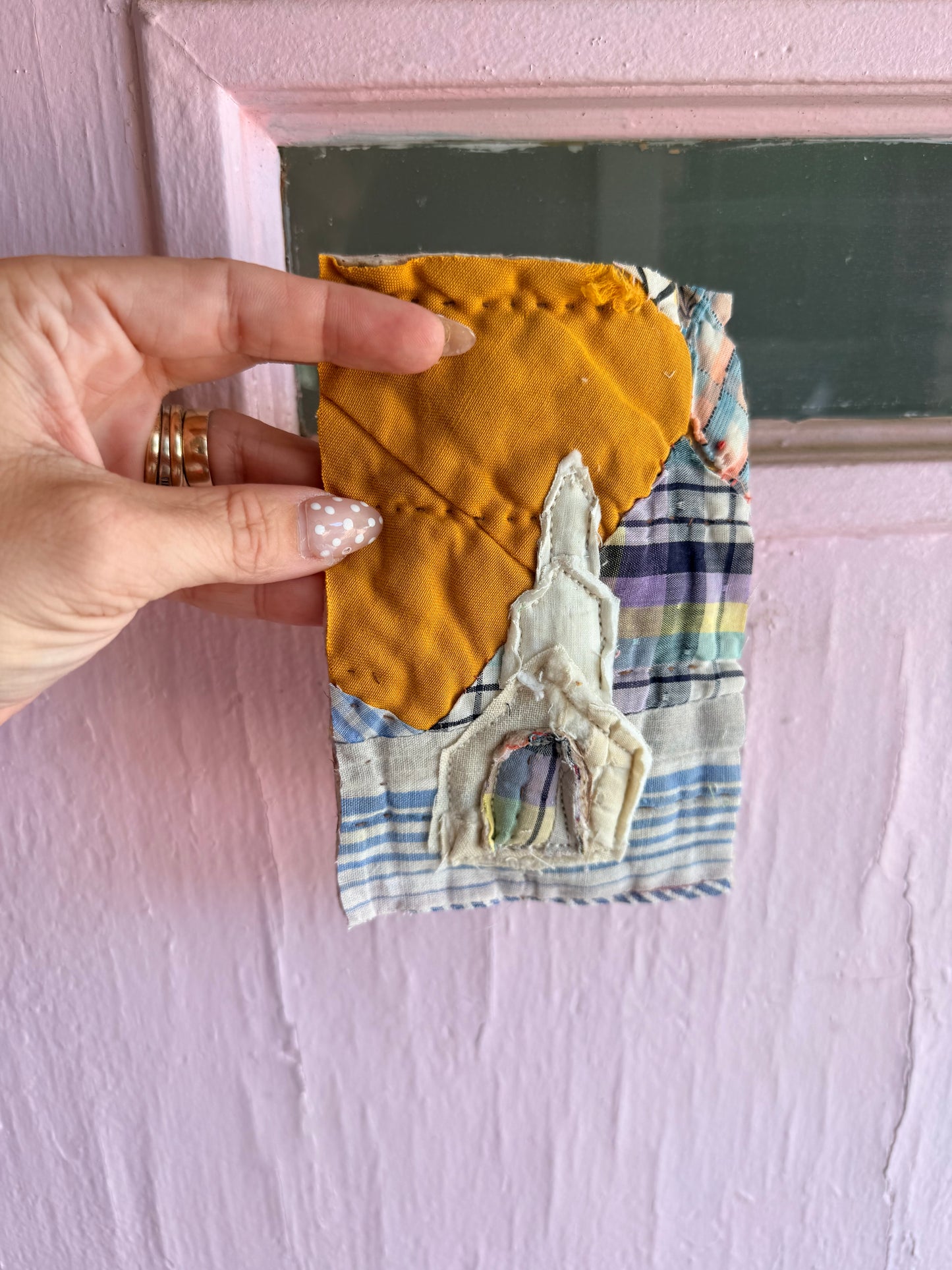 Unframed 4x6 Church Vintage Quilt Piece 10