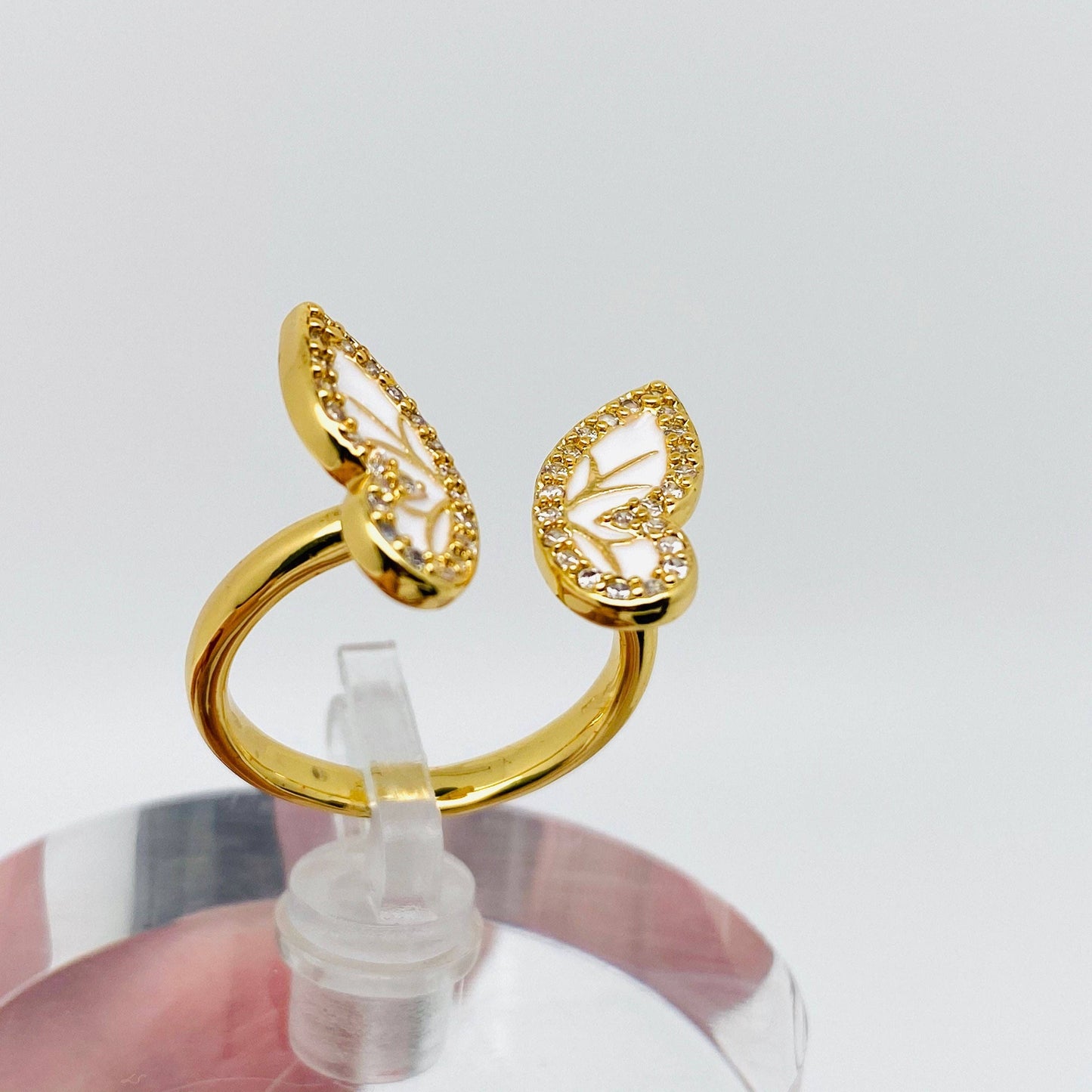 Golden Rhinestone Butterfly Opening Adjustable Ring: Gold