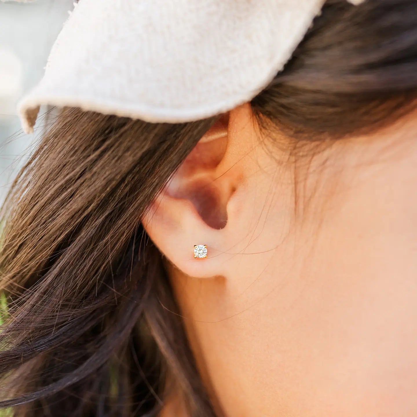 Kids 14K Gold Clear Cz Earrings