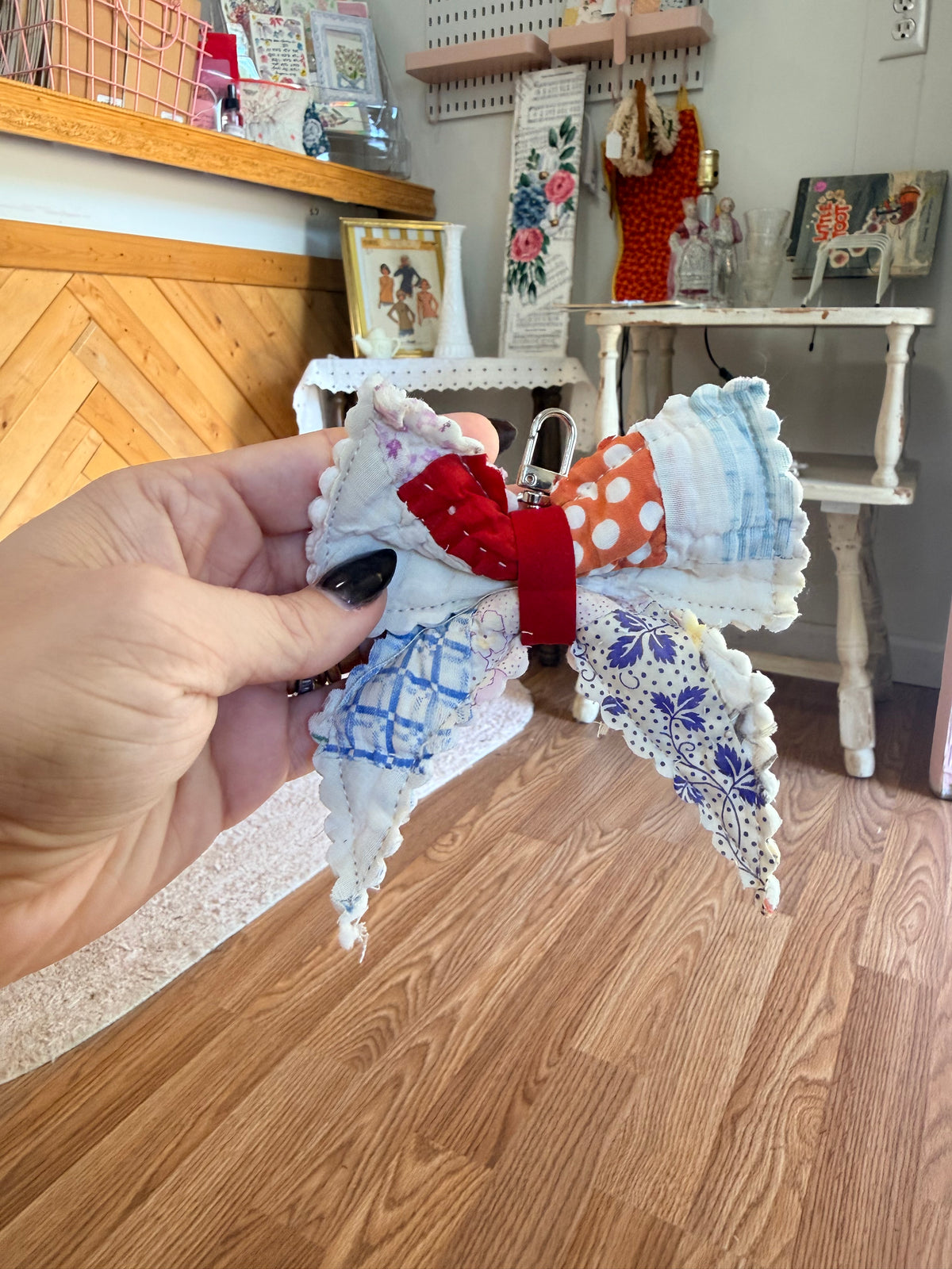 Vintage Quilt Bow Bag Charm