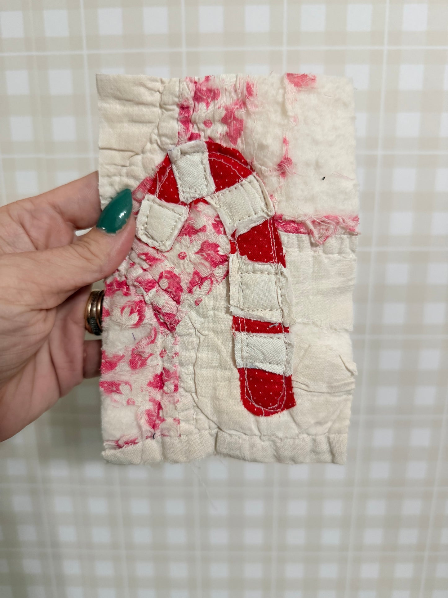 4x6 Unframed Vintage Quilt Candy Cane