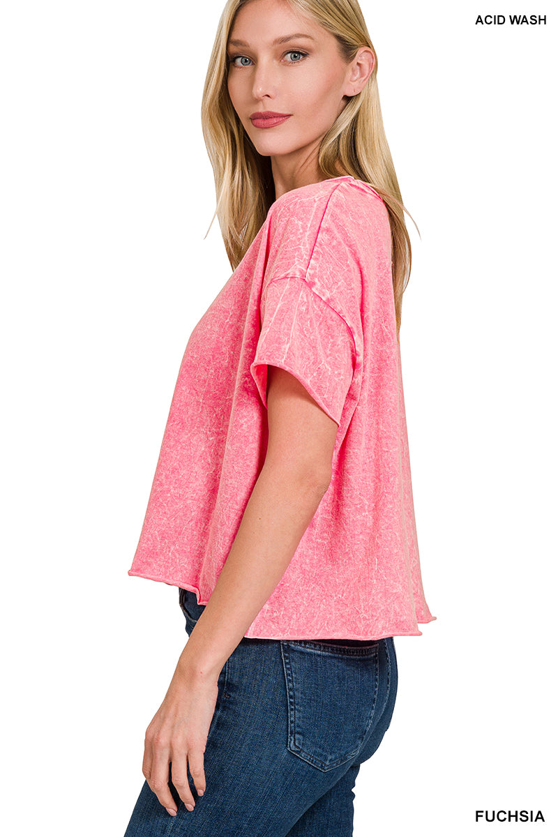 WASHED CREW NECK SHORT SLEEVE CROPPED T-SHIRT