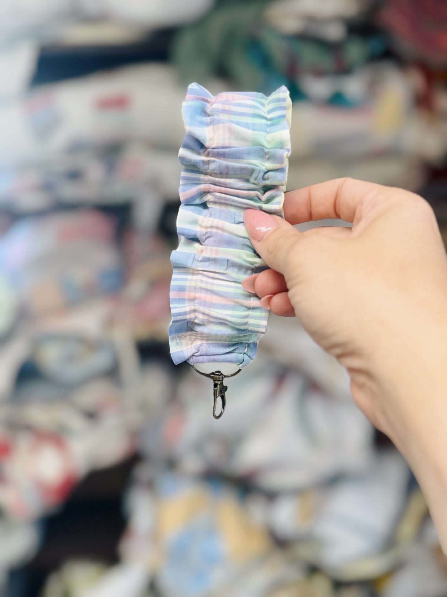 Ruffle Keychain Wristlet Pastel Plaid