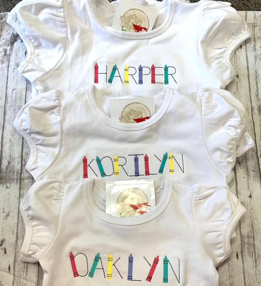Embroidered crayon name