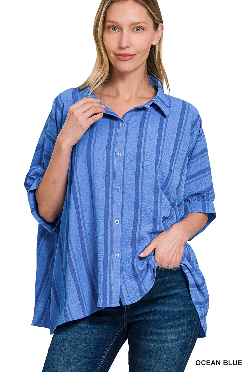 Woven yarn-dye stripe oversized button down shirts