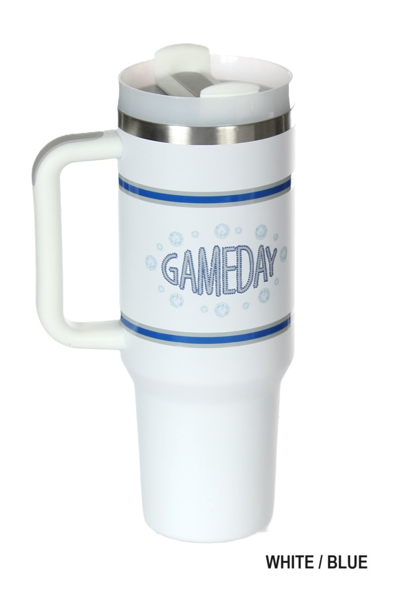 Game day stainless steel tumbler with 2 straws