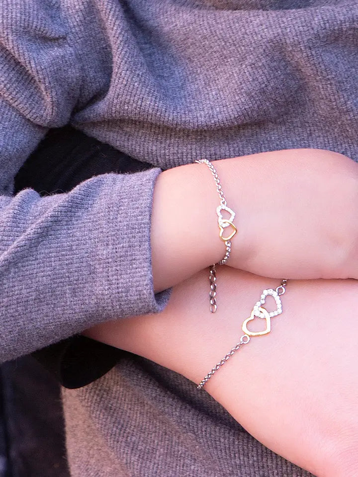 Mommy and Me 2-Piece Bracelet Silver/Gold Heart Baby Gift