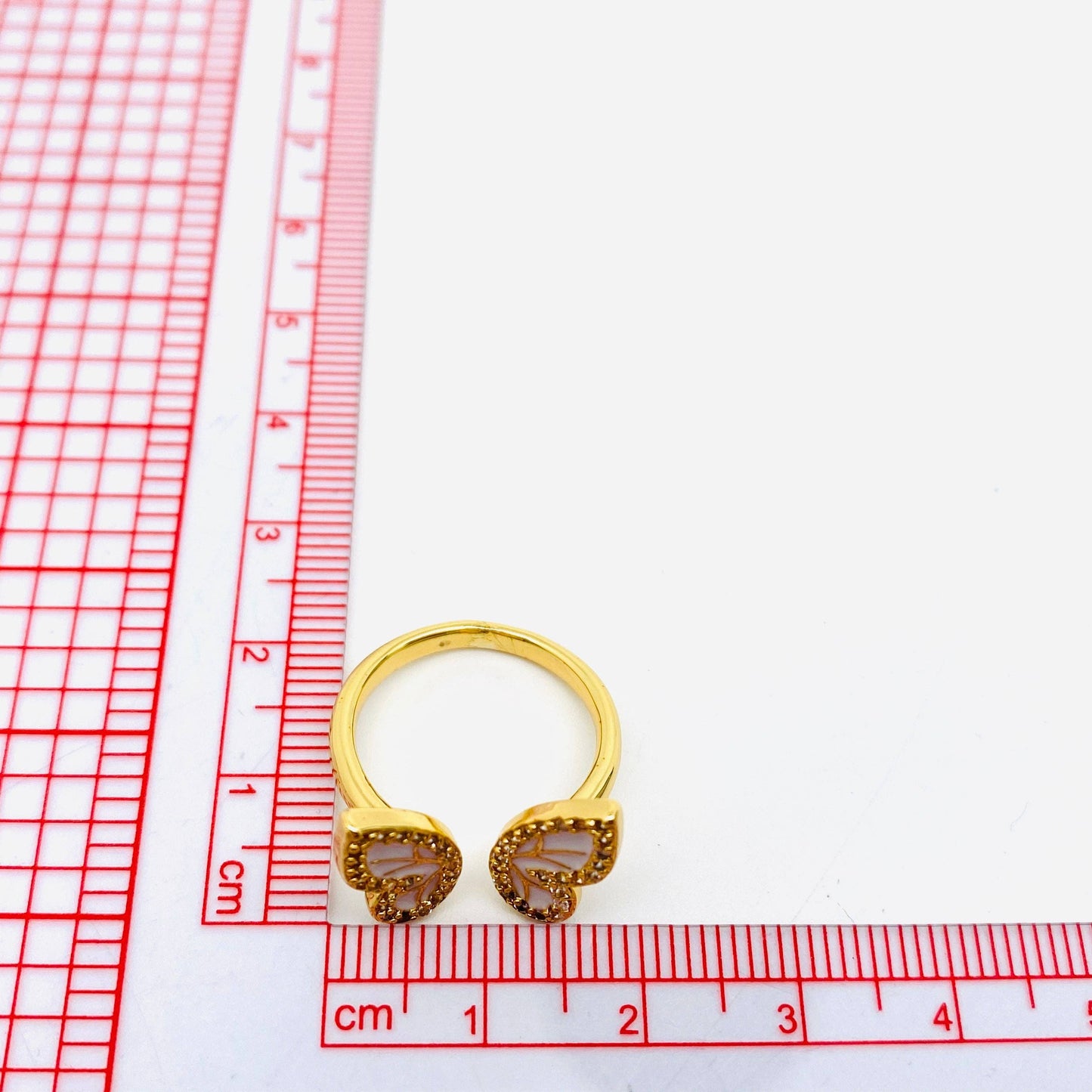 Golden Rhinestone Butterfly Opening Adjustable Ring: Gold