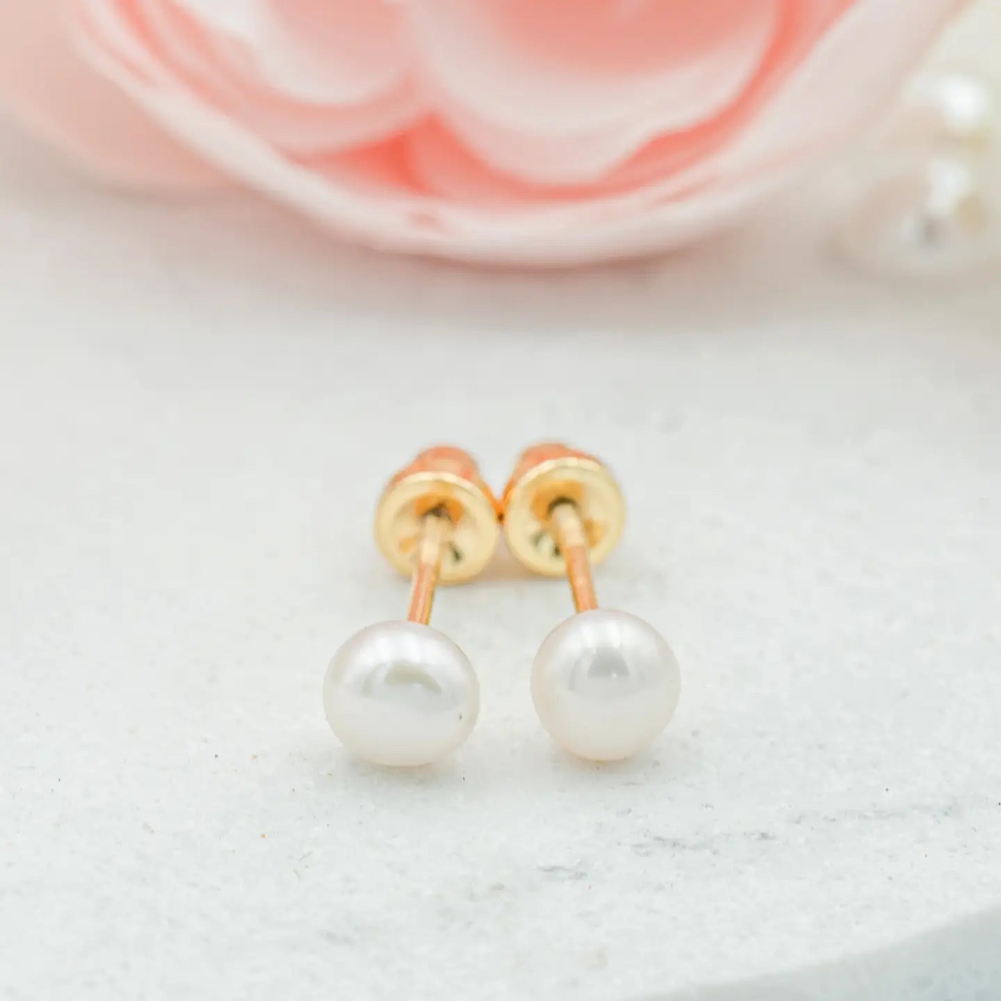 14K Gold-Plated White Pearl Earrings with Screw Backs