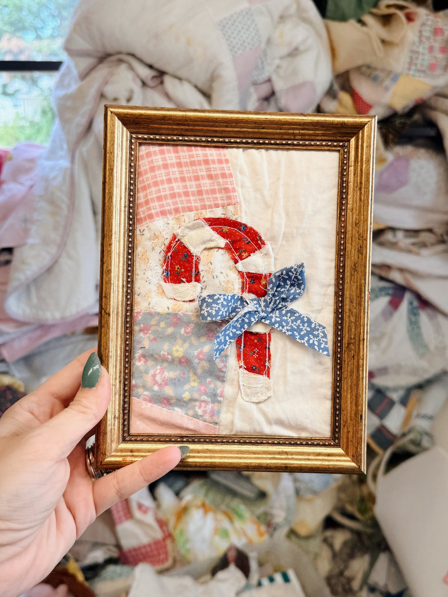 5x7 Unframed Vintage Quilt Candy Cane )