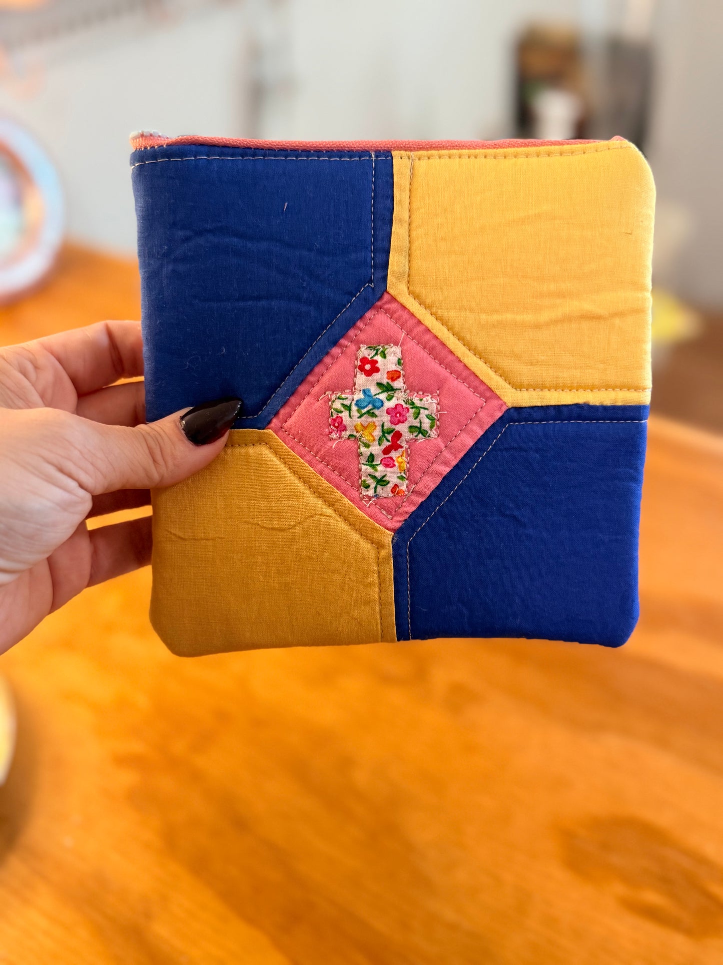 Vintage Quilt Block  Bag with Cross Applique