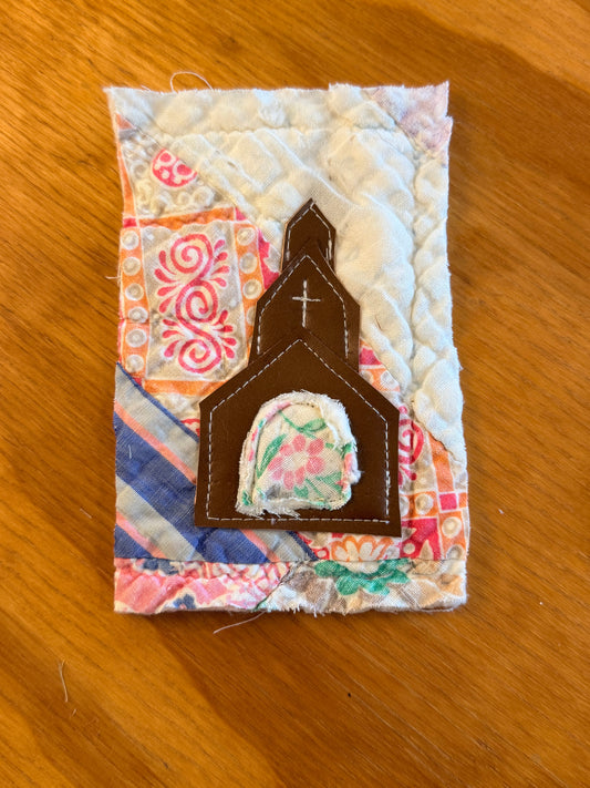 Unframed 4x6 Curch Vintage Quilt Piece 12