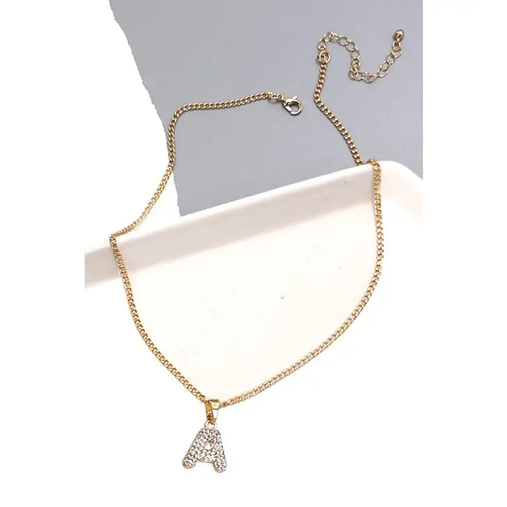 Rhinestone Initital Chain Necklace