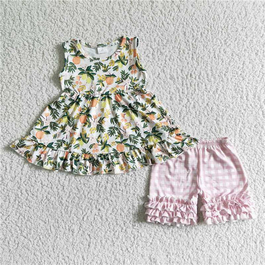 GSSO0076 Girls Citrus and pink Gingham Set