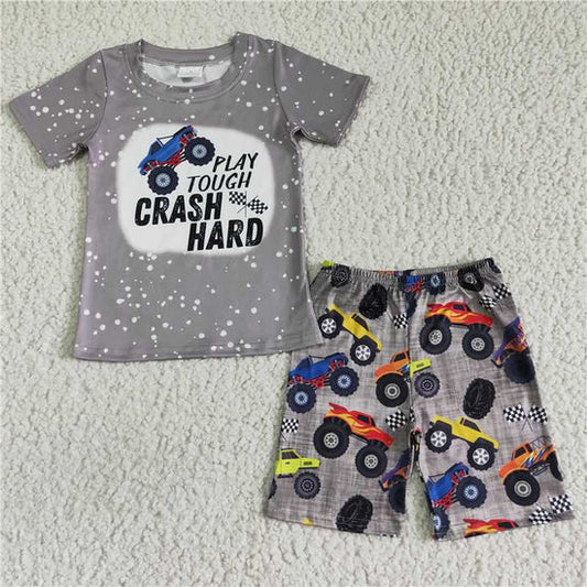 BSSO0070 Boys Gray PLAYTOUGH CAR SHORT SLEEVE SHORTS SET