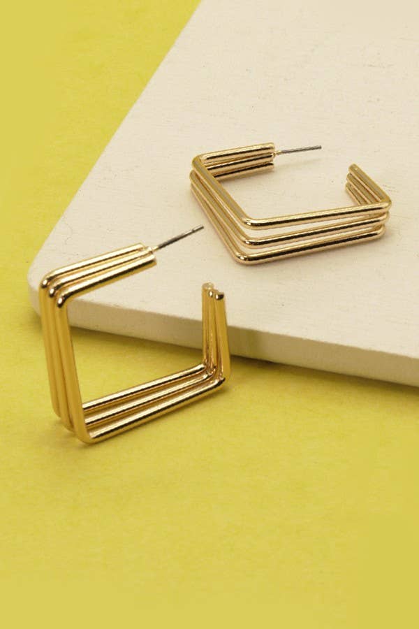 TRI ROW MODERN SQUARE HOOP EARRINGS | 31E21867