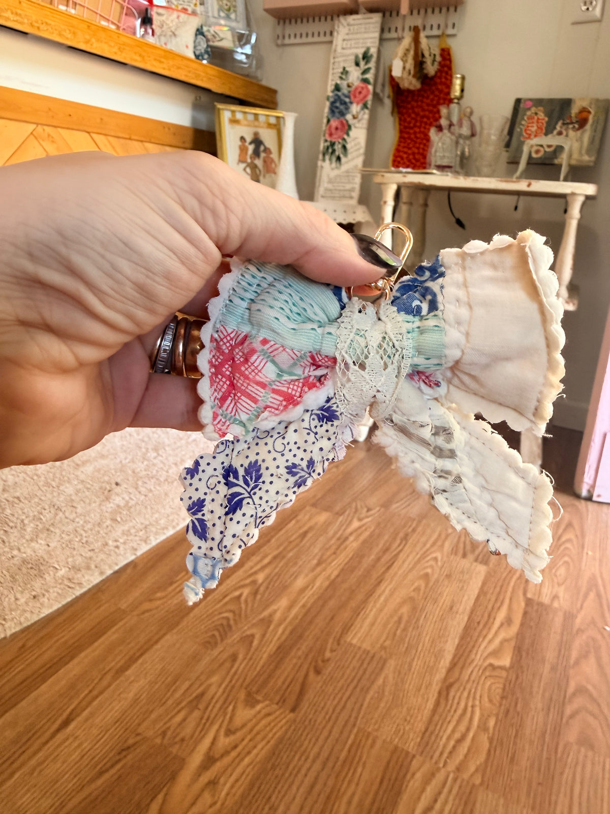 Vintage Quilt Bow Bag Charm