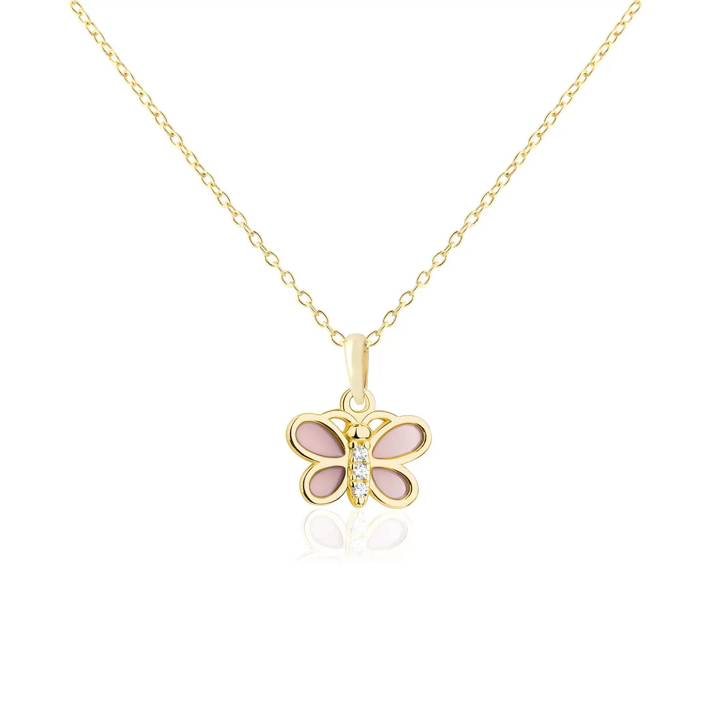 Girls 14K Gold Plated Pink Butterfly Necklace For Kids