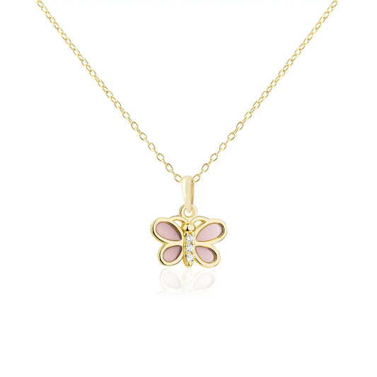 Girls 14K Gold Plated Pink Butterfly Necklace For Kids