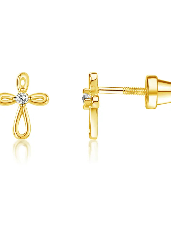 Screw-Back Infinity Cross Baptism Earrings