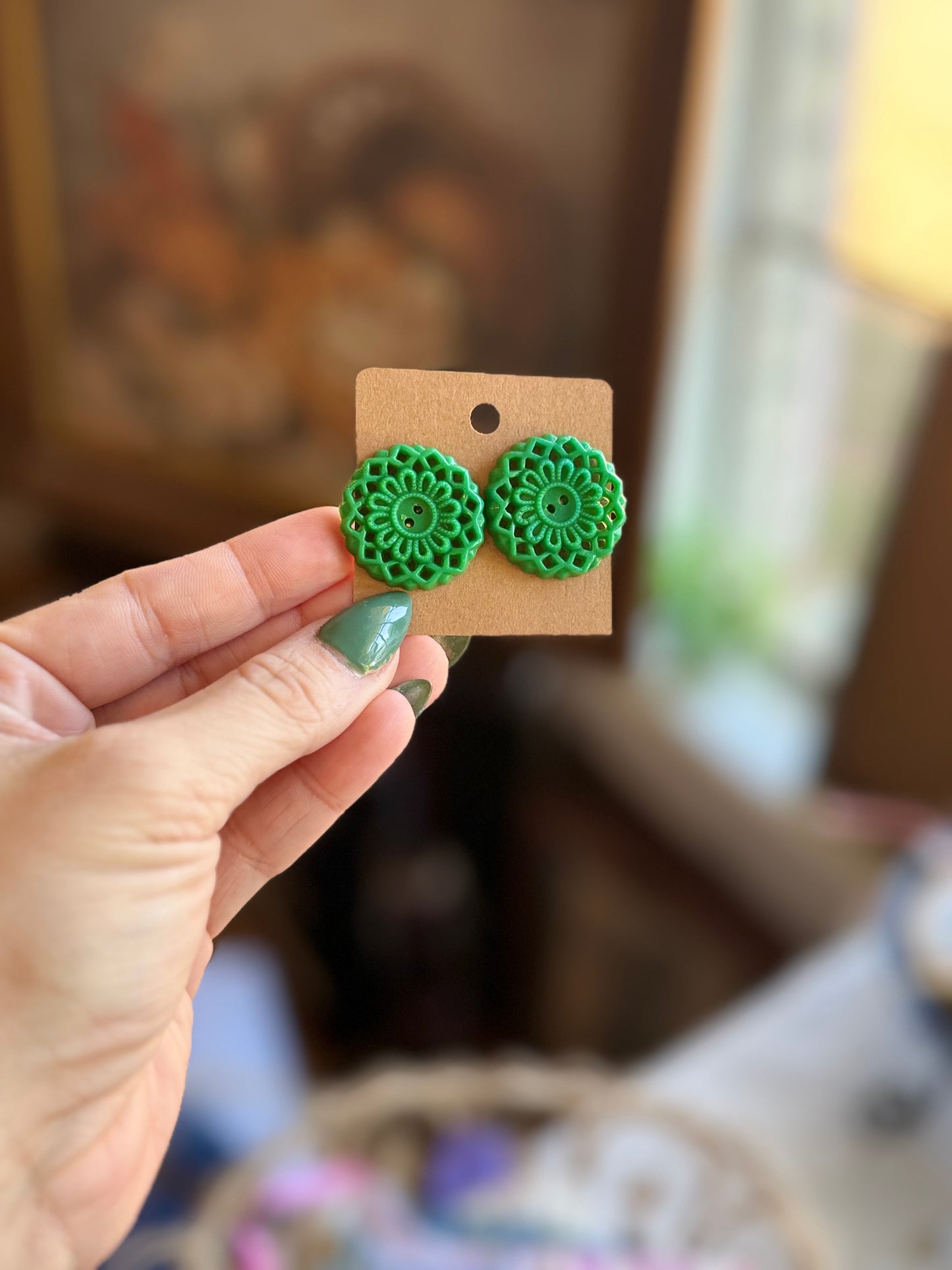 Vintage Button Studs-Garden gate