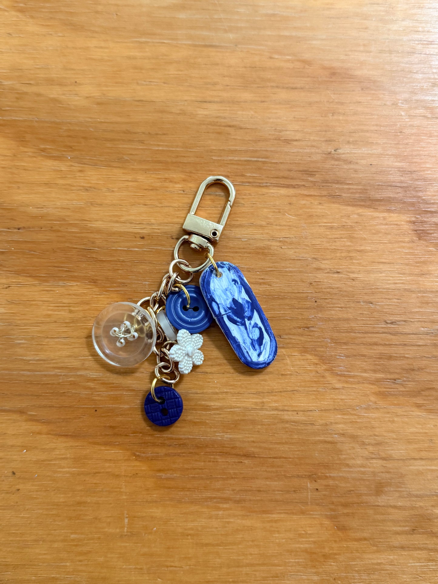 Vintage Button Keychain/ Bag Charm with handpainted charm 6