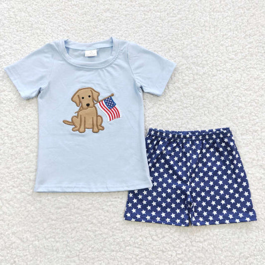 BSSO0227 Boys Embroidered Pup with Flag