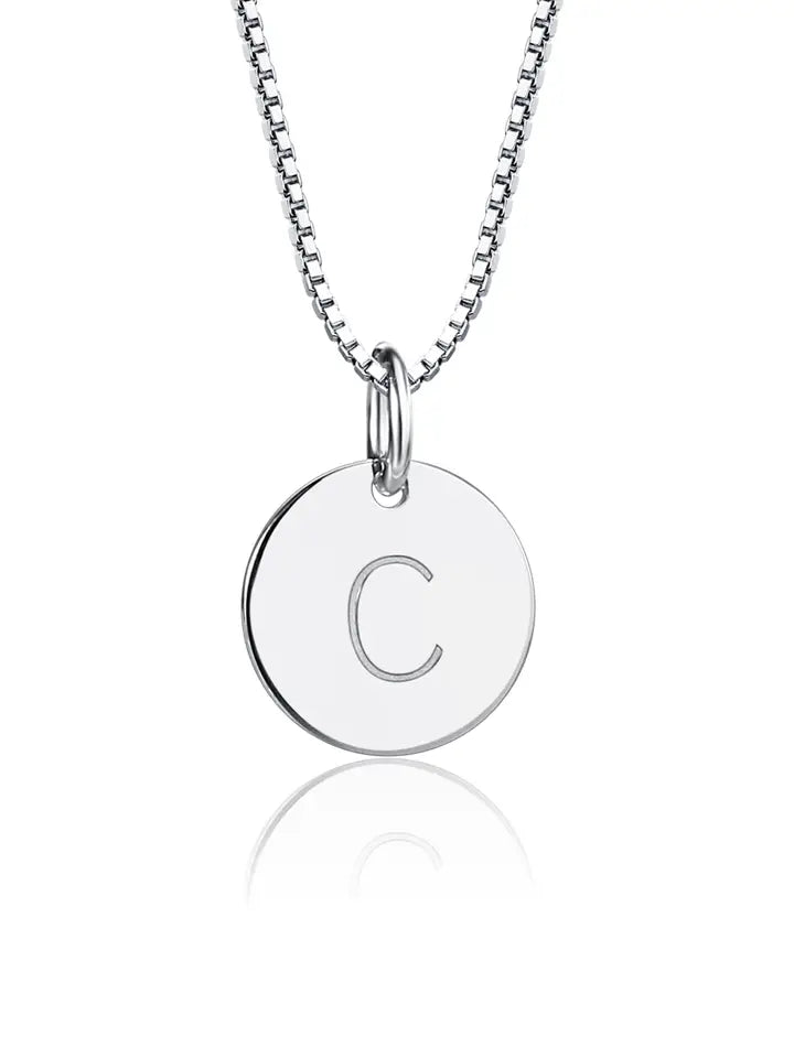 Silver Initial Disc Necklace For Girls, Teens, Women 10mm