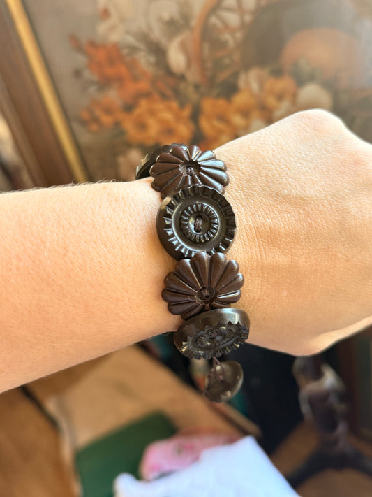 Vintage Button Bracelet- Chocolate Rossette