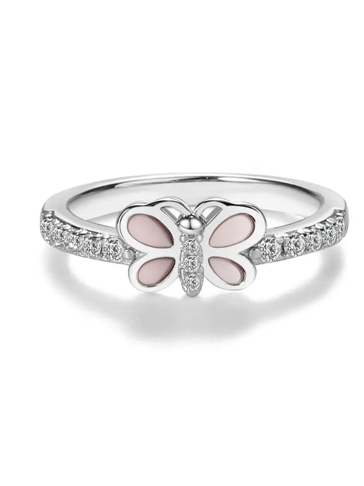 Kids Sterling Silver Pink Butterfly Baby Ring with Czs