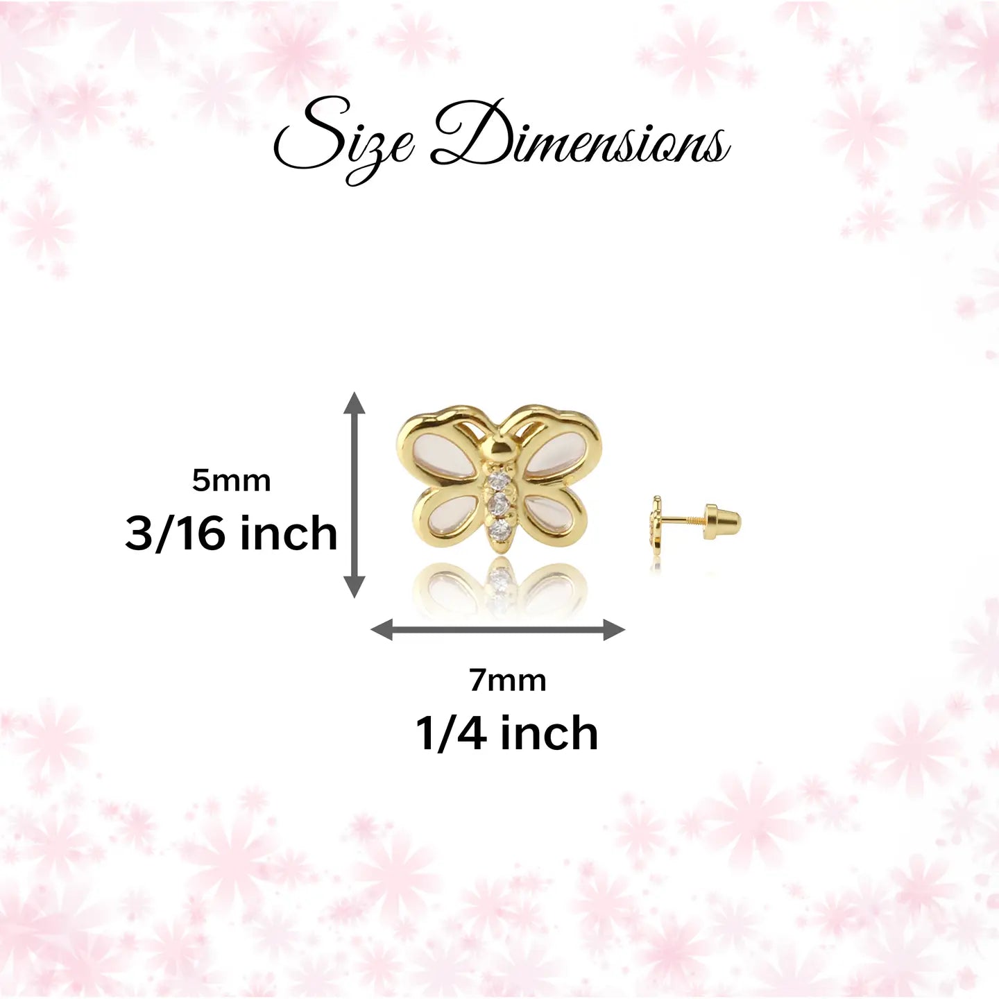 14K Gold Plated Girls Screw-Back Pink Butterfly Earrings