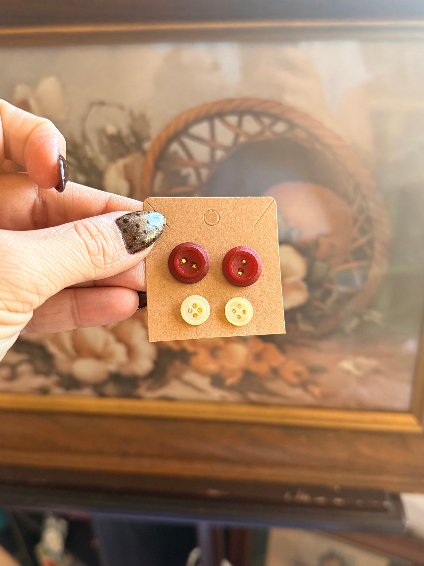 Vintage Button Earring Duo- Five & Dime