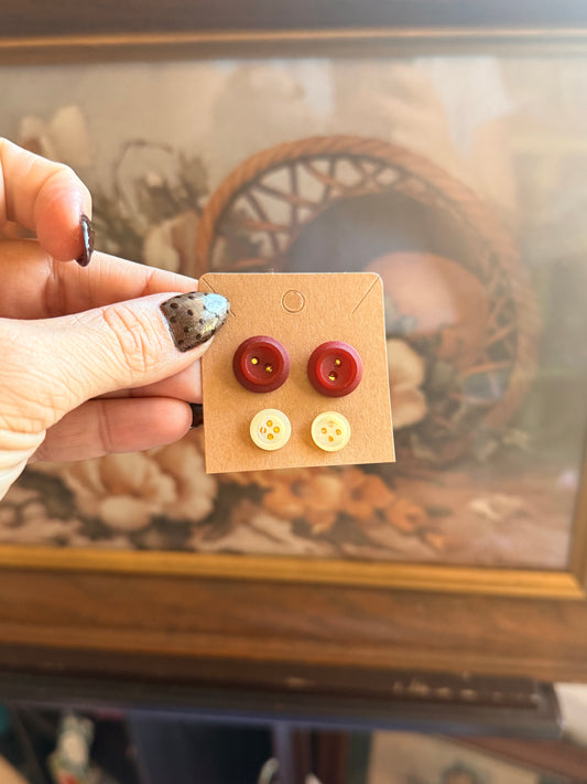 Vintage Button Earring Duo- Five & Dime