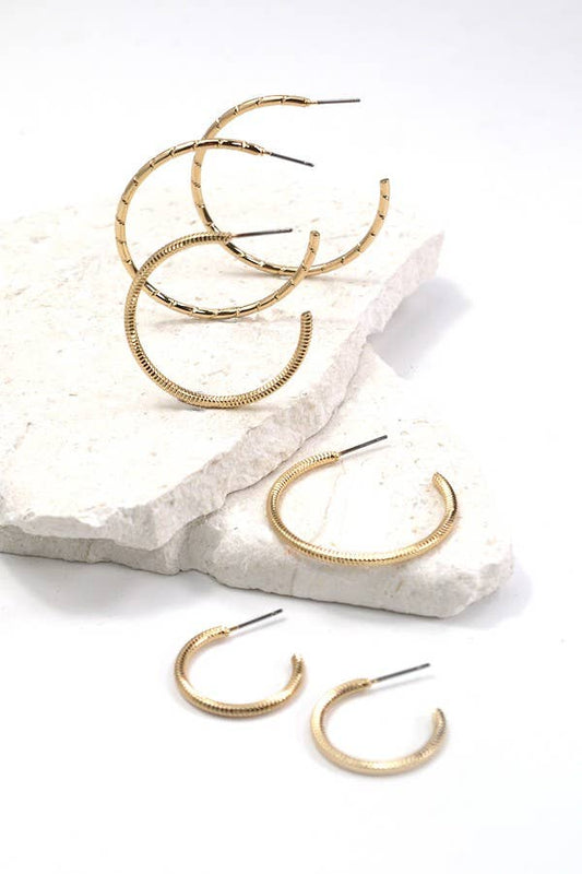 TRIO TEXTURED HOOP EARRINGS | 31E24181