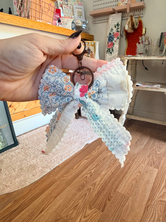 Vintage Quilt Bow Bag Charm